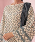 Women's Unstitched Printed Slub Cambric Off White and Navy Blue 2 Piece Suit